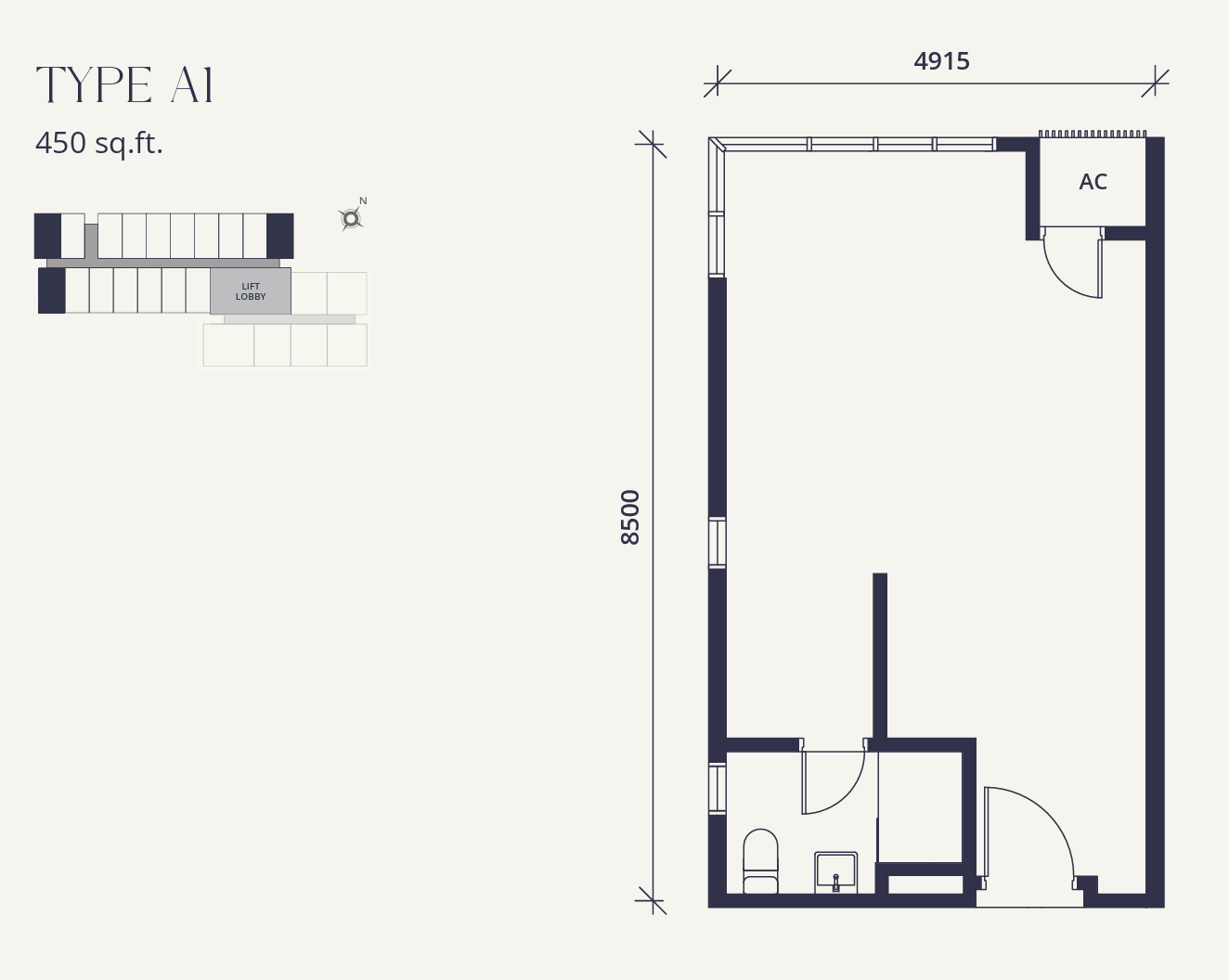 Sutera Suites Type A1 floor plan 450 sqft
